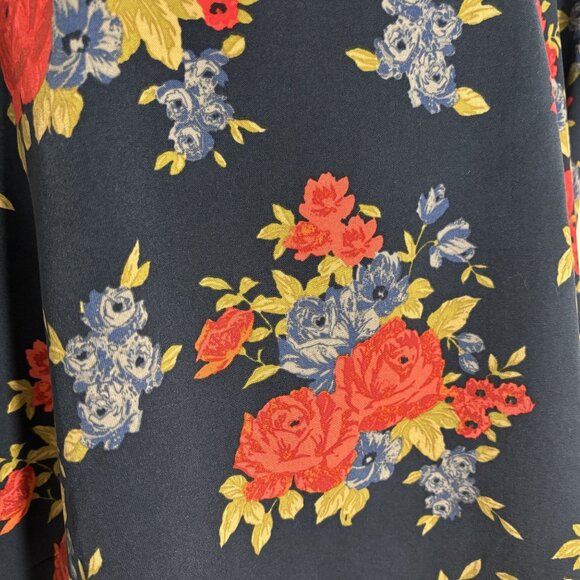 Floral Bell Sleeve Blouse Womens Keyhole Back Navy with Red Roses One Clothing M - Picture 3 of 9